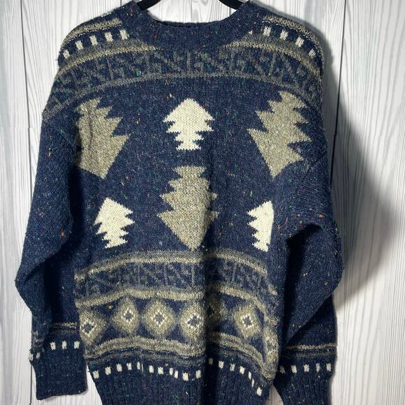Vintage DD Sloane Acrylic Wool Blend Crewneck Tree Navy Sweater Size Medium R1 - Picture 1 of 8